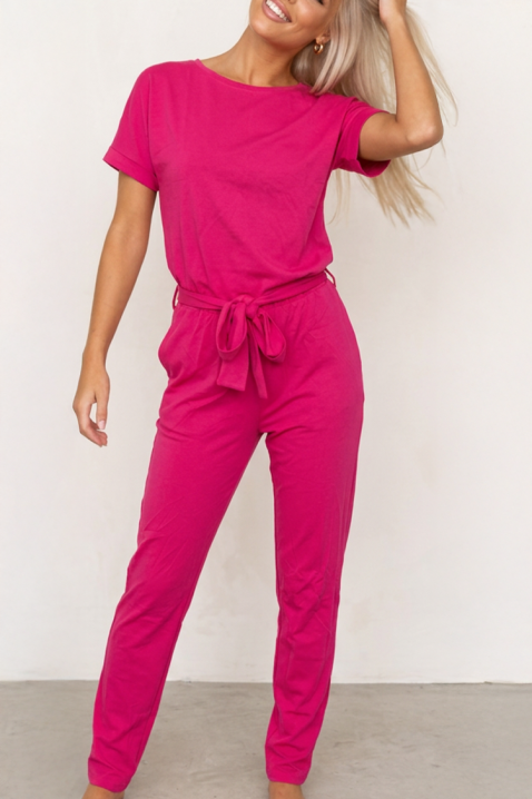 Jumpsuit proaspăt pentru femei, cu decolteu rotund simplu și talie accentuată cu curea PORTAVENZIA FUCHSIA, Culoare: fuchsia, IVET.RO - Reduceri de până la -80%