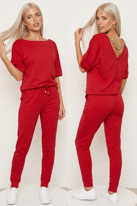 Set sport-elegant de damă din două piese cu detaliu metalic și pantaloni tip jogger PREVELA RED, Culoare: roșu, IVET.RO - Reduceri de până la -80%