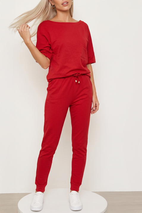 Set sport-elegant de damă din două piese cu detaliu metalic și pantaloni tip jogger PREVELA RED, Culoare: roșu, IVET.RO - Reduceri de până la -80%
