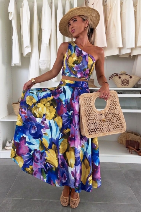 Set floral de damă cu un umăr și fustă elegantă LENORE BLUE, Culoare: multicolor, IVET.RO - Reduceri de până la -80%