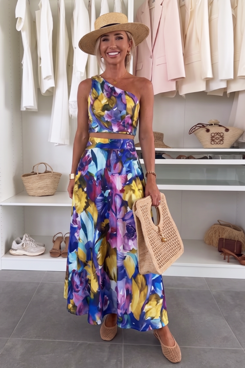 Set floral de damă cu un umăr și fustă elegantă LENORE BLUE, Culoare: multicolor, IVET.RO - Reduceri de până la -80%