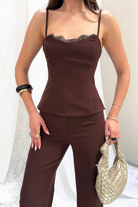 Set elegant pentru femei cu spate accentuat și detalii din dantelă MOREZIA BROWN, Culoare: maro, IVET.RO - Reduceri de până la -80%