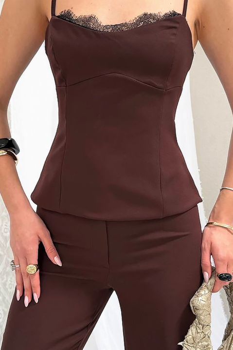 Set elegant pentru femei cu spate accentuat și detalii din dantelă MOREZIA BROWN, Culoare: maro, IVET.RO - Reduceri de până la -80%