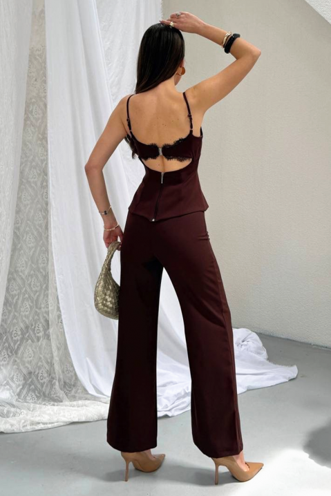 Set elegant pentru femei cu spate accentuat și detalii din dantelă MOREZIA BROWN, Culoare: maro, IVET.RO - Reduceri de până la -80%