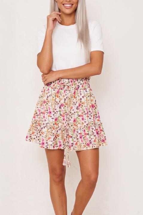 Fustă scurtă cu talie înaltă elastică și imprimeu floral CIREVANA PINK, Culoare: roz, IVET.RO - Reduceri de până la -80%