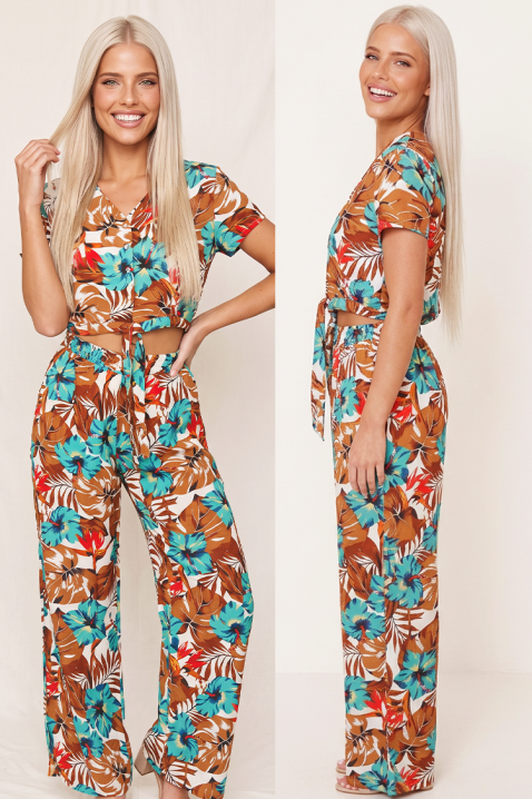 Set tropical din două piese cu top scurt cu legături și pantaloni SERAVITA BROWN, Culoare: multicolor, IVET.RO - Reduceri de până la -80%