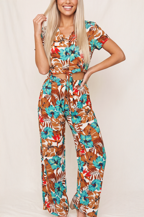 Set tropical din două piese cu top scurt cu legături și pantaloni SERAVITA BROWN, Culoare: multicolor, IVET.RO - Reduceri de până la -80%
