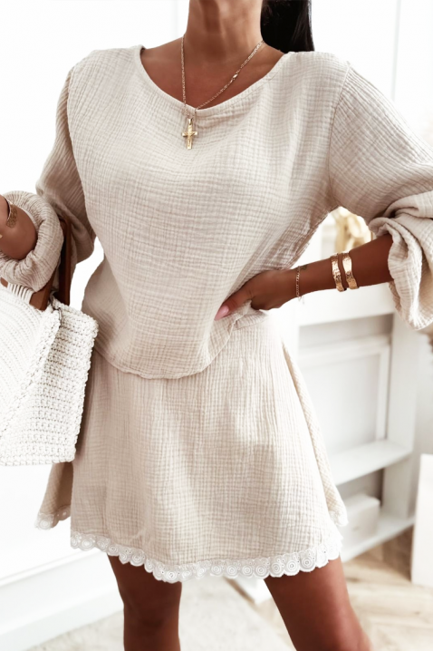 Set pentru femei cu mânecă lungă și fustă mini ABILENE BEIGE, Culoare: bej, IVET.RO - Reduceri de până la -80%