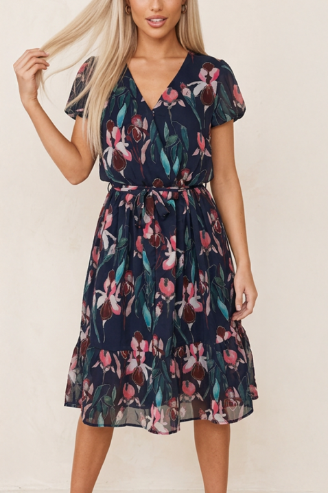 Rochie midi de vară cu imprimeu floral și decolteu în V SORELIA NAVY, Culoare: multicolor, IVET.RO - Reduceri de până la -80%