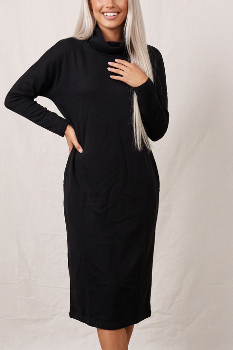 Rochie midi simplă cu croială dreaptă lejeră și guler înalt CORSAVENA BLACK, Culoare: negru, IVET.RO - Reduceri de până la -80%