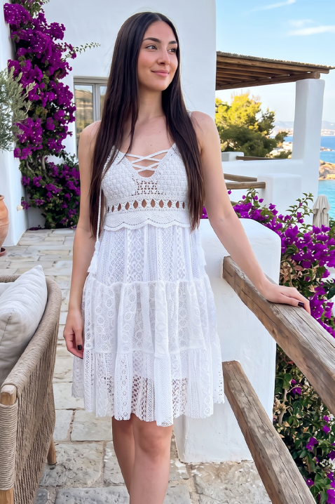 Rochie mini din dantelă în stil boho JACIRA WHITE, Culoare: alb, IVET.RO - Reduceri de până la -80%