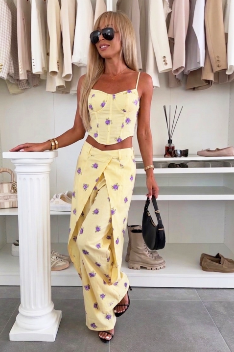 Set de damă spectaculos cu top corset și pantaloni largi petrecuti LENARIA YELLOW, Culoare: galben, IVET.RO - Reduceri de până la -80%