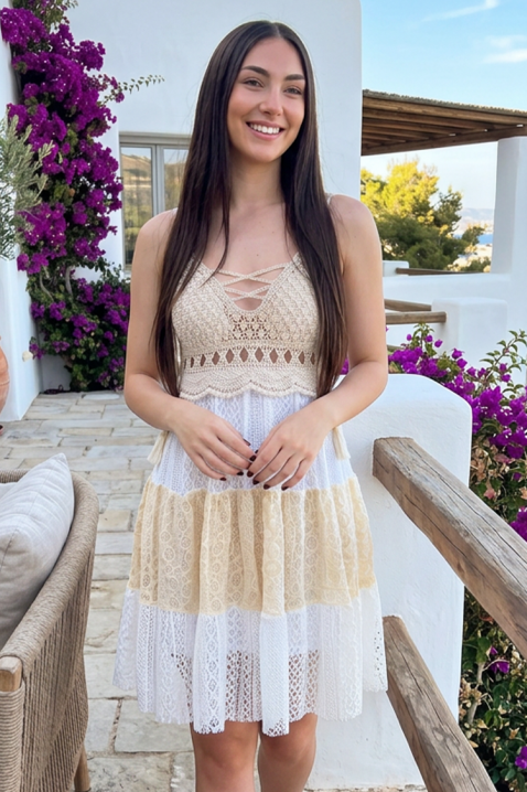 Rochie mini din dantelă în stil boho JACIRA BEIGE, Culoare: alb cu bej, IVET.RO - Reduceri de până la -80%