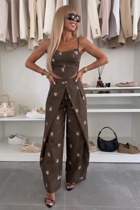Set feminin spectaculos cu top corset și pantaloni largi petrecuti LENARIA BROWN, Culoare: maro, IVET.RO - Reduceri de până la -80%