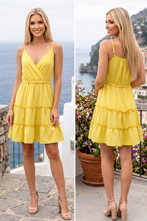 Rochie scurtă delicată cu bretele subțiri și volane KARINIA YELLOW, Culoare: galben, IVET.RO - Reduceri de până la -80%