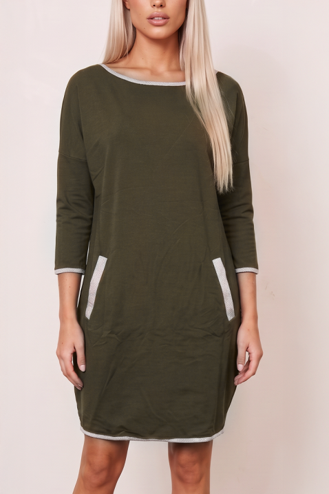 Rochie tunică sport-elegantă de zi cu mânecă 3/4 și buzunare MEISONA KHAKI, Culoare: khaki, IVET.RO - Reduceri de până la -80%