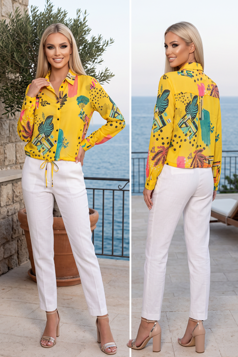Cămașă de damă de vară cu tropical print și talie reglabilă LUMENIA YELLOW, Culoare: galben, IVET.RO - Reduceri de până la -80%