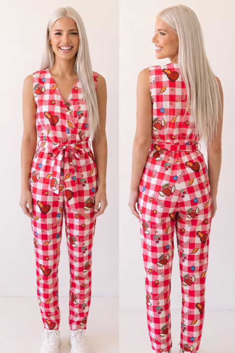 Salopetă lungă pentru femei cu imprimeu pop art artistic cu carouri și decolteu petrecut AMARVESA PINK, Culoare: multicolor, IVET.RO - Reduceri de până la -80%