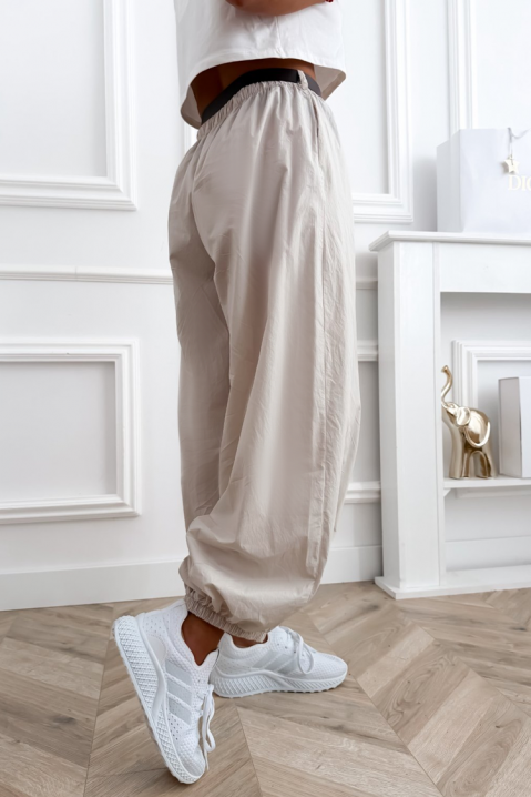 Pantaloni damă lejeri din bumbac cu manșete elastice CHEROSIA ECRU, Culoare: ecru, IVET.RO - Reduceri de până la -80%