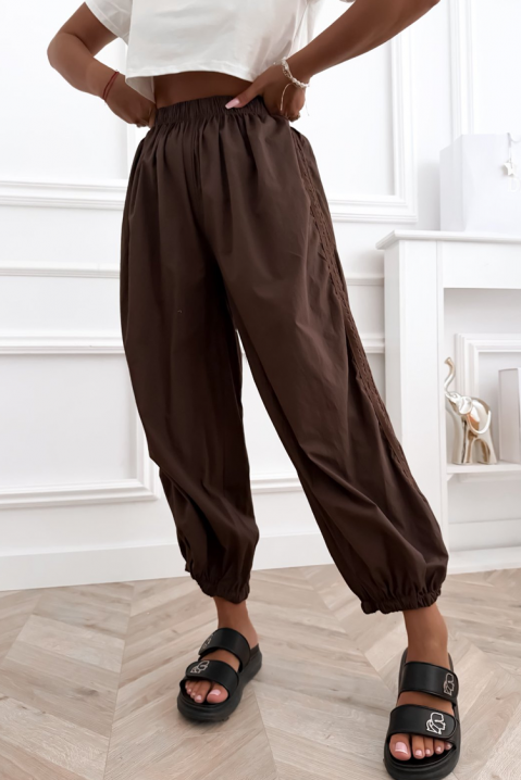 Pantaloni lejeri din bumbac pentru femei cu manșete elastice CHEROSIA BROWN, Culoare: maro, IVET.RO - Reduceri de până la -80%