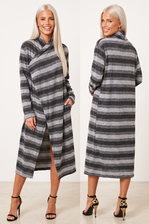 Cardigan damă lung cu dungi contrastante ZELIE GREY, Culoare: multicolor, IVET.RO - Reduceri de până la -80%