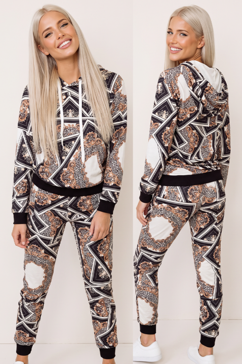 Set sport-elegant pentru femei cu glugă și imprimeu decorativ RAMITIA BLACK, Culoare: multicolor, IVET.RO - Reduceri de până la -80%