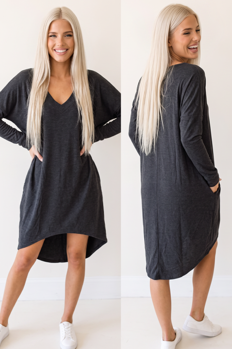 Rochie lejeră de zi cu lungime asimetrică și buzunare SELMORNA NAVY, Culoare: bleumarin, IVET.RO - Reduceri de până la -80%