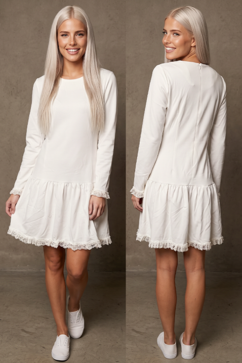 Rochie scurtă delicată cu tiv din dantelă rafinată și fustă evazată LOREVIZA WHITE, Culoare: alb, IVET.RO - Reduceri de până la -80%
