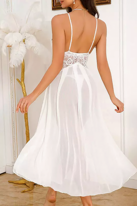 Cămașă de noapte lungă și delicată, cu corsaj din dantelă și decupaje spectaculoase VELAMIRIA WHITE, Culoare: alb, IVET.RO - Reduceri de până la -80%