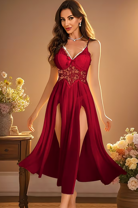 Cămașă de noapte lungă și delicată, cu corsaj din dantelă și decupaje spectaculoase VELAMIRIA RED, Culoare: roșu, IVET.RO - Reduceri de până la -80%