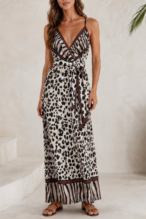Rochie lungă cu animal print și curea în talie OMAIDA, Culoare: leopard, IVET.RO - Reduceri de până la -80%