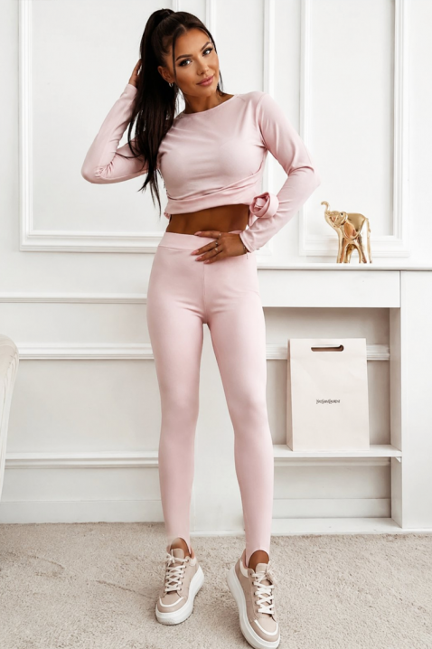 Set sport pentru femei cu top scurt cu detaliu floral și colanți mulați cu talie înaltă NOISIANA PINK, Culoare: roz, IVET.RO - Reduceri de până la -80%