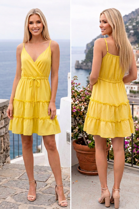 Rochie scurtă delicată cu bretele subțiri și volane KARINIA YELLOW, Culoare: galben, IVET.RO - Reduceri de până la -80%