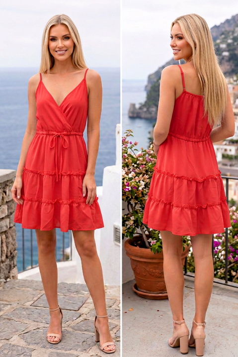 Rochie scurtă delicată cu bretele subțiri și volane KARINIA RED, Culoare: roșu, IVET.RO - Reduceri de până la -80%