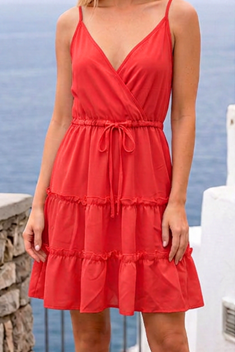 Rochie scurtă delicată cu bretele subțiri și volane KARINIA RED, Culoare: roșu, IVET.RO - Reduceri de până la -80%