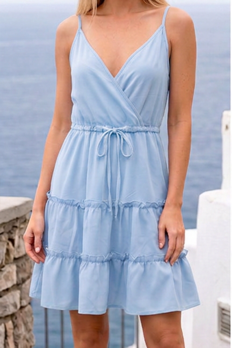 Rochie scurtă delicată cu bretele subțiri și volane KARINIA BLUE, Culoare: albastru, IVET.RO - Reduceri de până la -80%