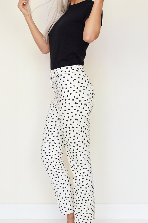 Pantaloni damă cu croială ajustată, buline și talie înaltă ZARVELIA WHITE, Culoare: negru și alb, IVET.RO - Reduceri de până la -80%