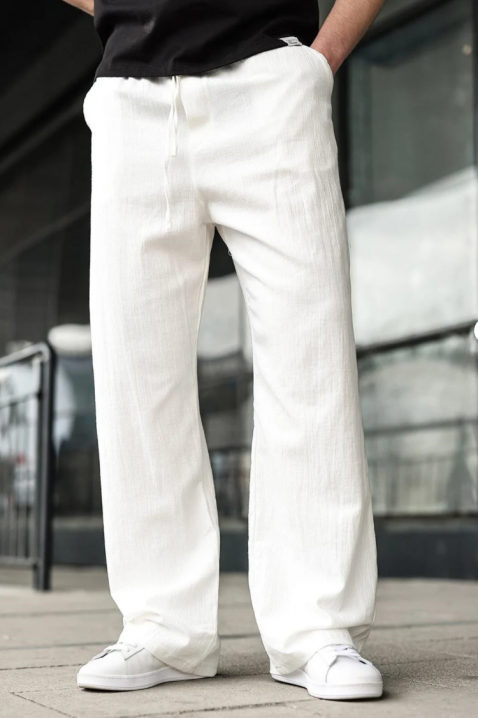 Pantaloni bărbătești lejeri cu talie elastică și croială dreaptă VAREZIO WHITE, Culoare: alb, IVET.RO - Reduceri de până la -80%