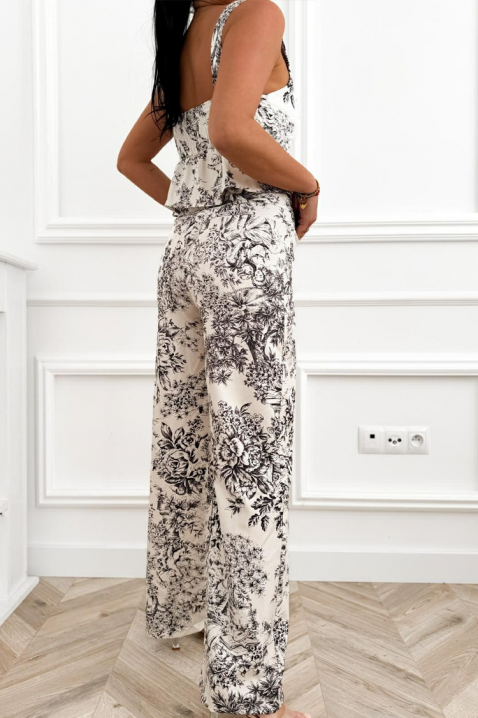 Set pentru femei cu top peplum și pantaloni largi cu imprimeu floral ELOSIANA BLACK, Culoare: negru, IVET.RO - Reduceri de până la -80%
