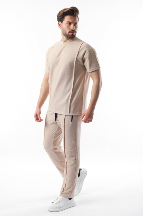 Set bărbătesc din material texturat cu pantaloni și tricou KASTORO, Culoare: bej, IVET.RO - Reduceri de până la -80%