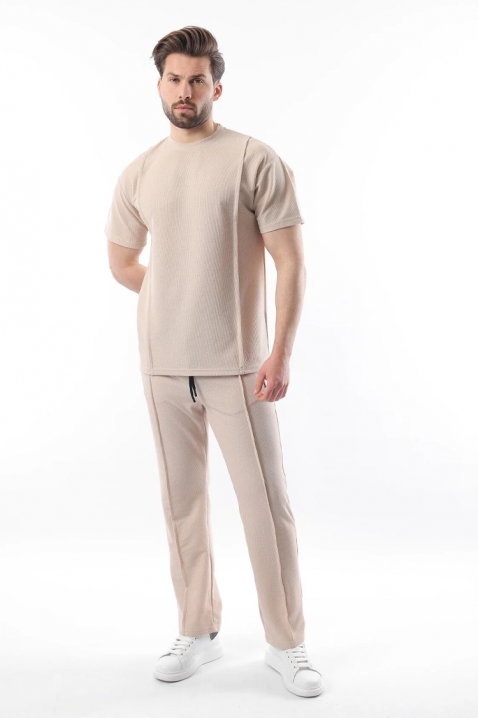 Set bărbătesc din material texturat cu pantaloni și tricou KASTORO, Culoare: bej, IVET.RO - Reduceri de până la -80%