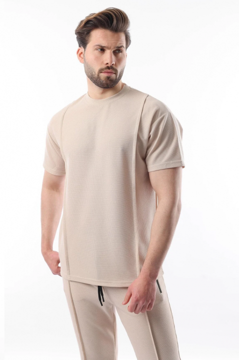 Set bărbătesc din material texturat cu pantaloni și tricou KASTORO, Culoare: bej, IVET.RO - Reduceri de până la -80%