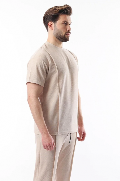 Set bărbătesc din material texturat cu pantaloni și tricou KASTORO, Culoare: bej, IVET.RO - Reduceri de până la -80%