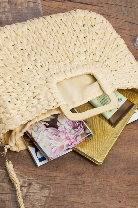 Geantă tricotată pentru femei cu mânere din lemn și curea lungă JEMALIA BEIGE, Culoare: bej, IVET.RO - Reduceri de până la -80%