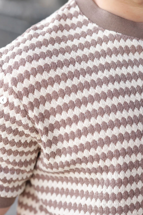 Tricou bărbătesc cu textură în relief și model geometric bicolor RENAVIO, Culoare: alb cu bej, IVET.RO - Reduceri de până la -80%