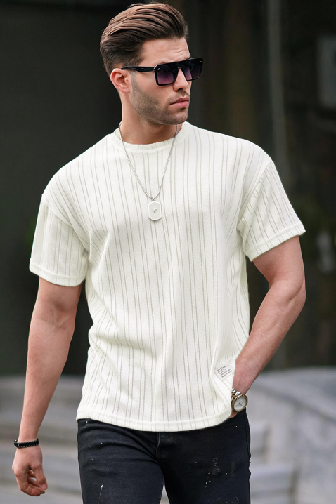 Tricou bărbătesc texturat cu tricot vertical și croială modernă PARIZO, Culoare: ecru, IVET.RO - Reduceri de până la -80%