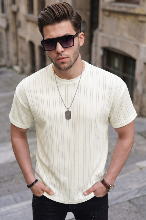 Tricou bărbătesc texturat cu tricot vertical și croială modernă PARIZO, Culoare: ecru, IVET.RO - Reduceri de până la -80%
