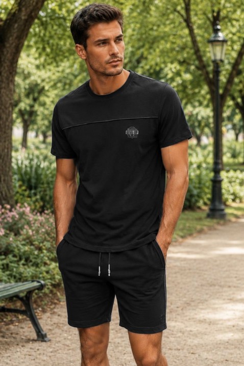 Set pentru bărbați cu tricou cu imprimeu și pantaloni scurți JERARDO BLACK, Culoare: negru, IVET.RO - Reduceri de până la -80%