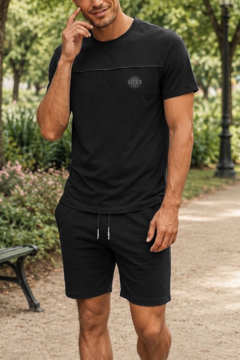 Set pentru bărbați cu tricou cu imprimeu și pantaloni scurți JERARDO BLACK, Culoare: negru, IVET.RO - Reduceri de până la -80%