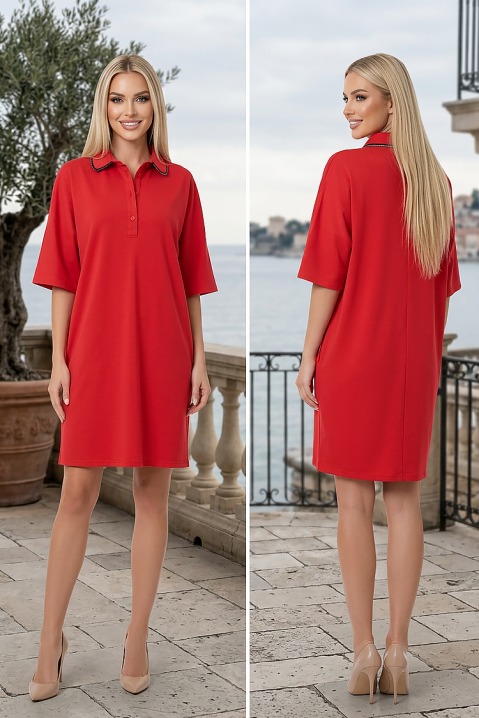 Rochie scurtă lejeră cu guler PURIETA CORAL, Culoare: coral, IVET.RO - Reduceri de până la -80%